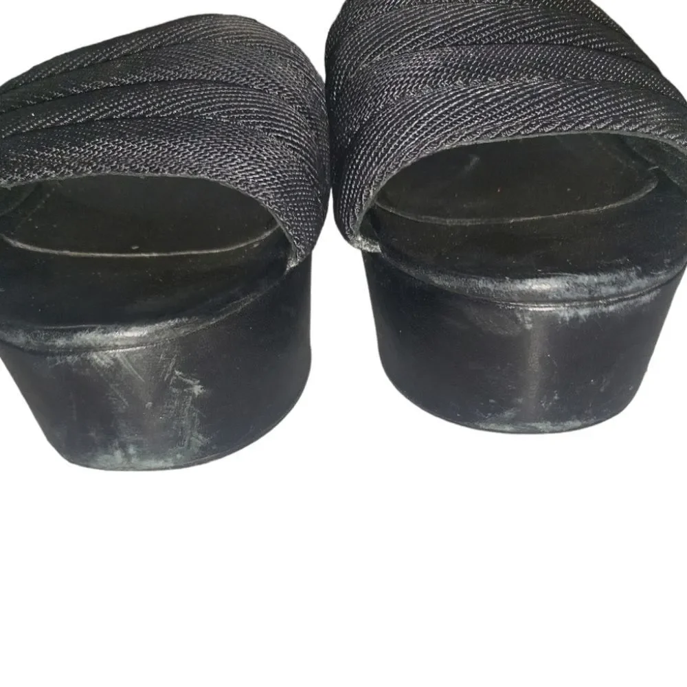 PRADA Vintage Y2K 2000s Black Mesh‎ Leather Platform Slip-on Sandal Size 36